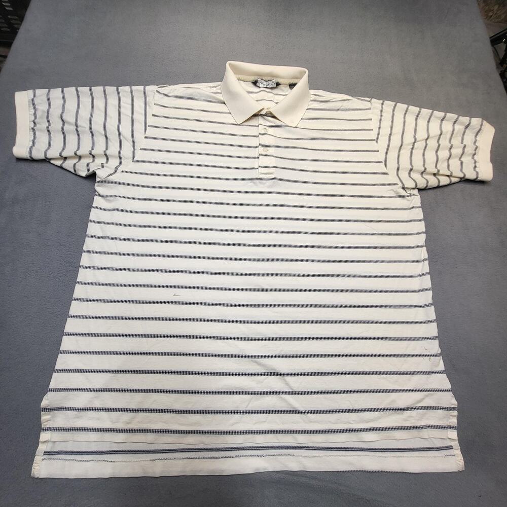 Polo Golf Ralph Lauren Shirt‎ Mens XL White Blue Striped Pima Cotton Golf Polo
